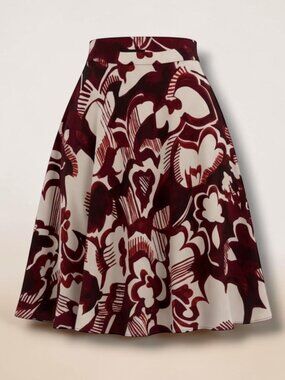 Ann Taylor Garnet Rose Floral Rayon Midi Skirt